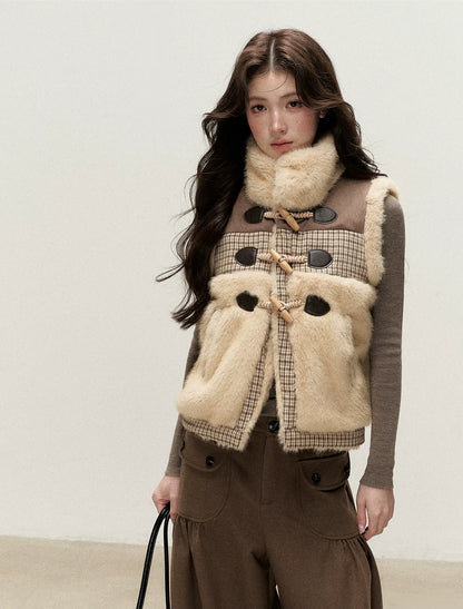 Gilet a quadri in peluche con alamari