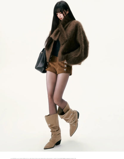 Chaqueta de lana cepillada con cuello de bufanda