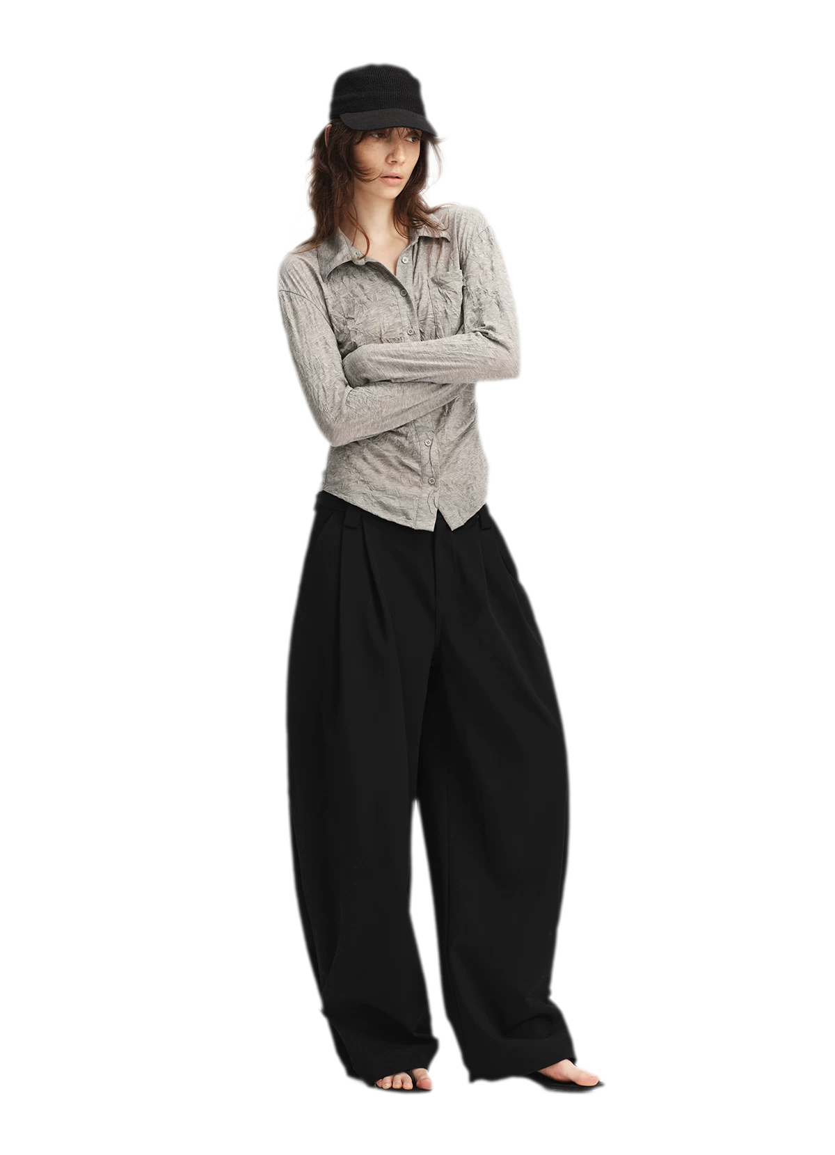Double Pleat Wide-Leg Suit Pants