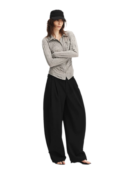 Double Pleat Wide-Leg Suit Pants