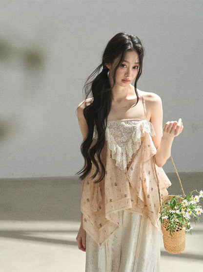Lace Trim Asymmetric Cami