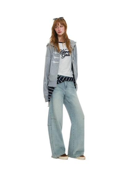 Texturierte Hoodie-Jacke mit Puff-Print