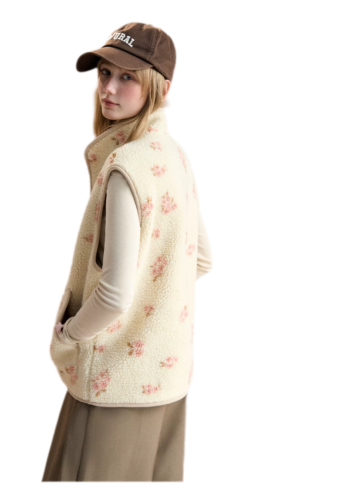 Floral Fleece Stand Collar Vest