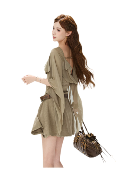 Draped Mesh Knit Dress