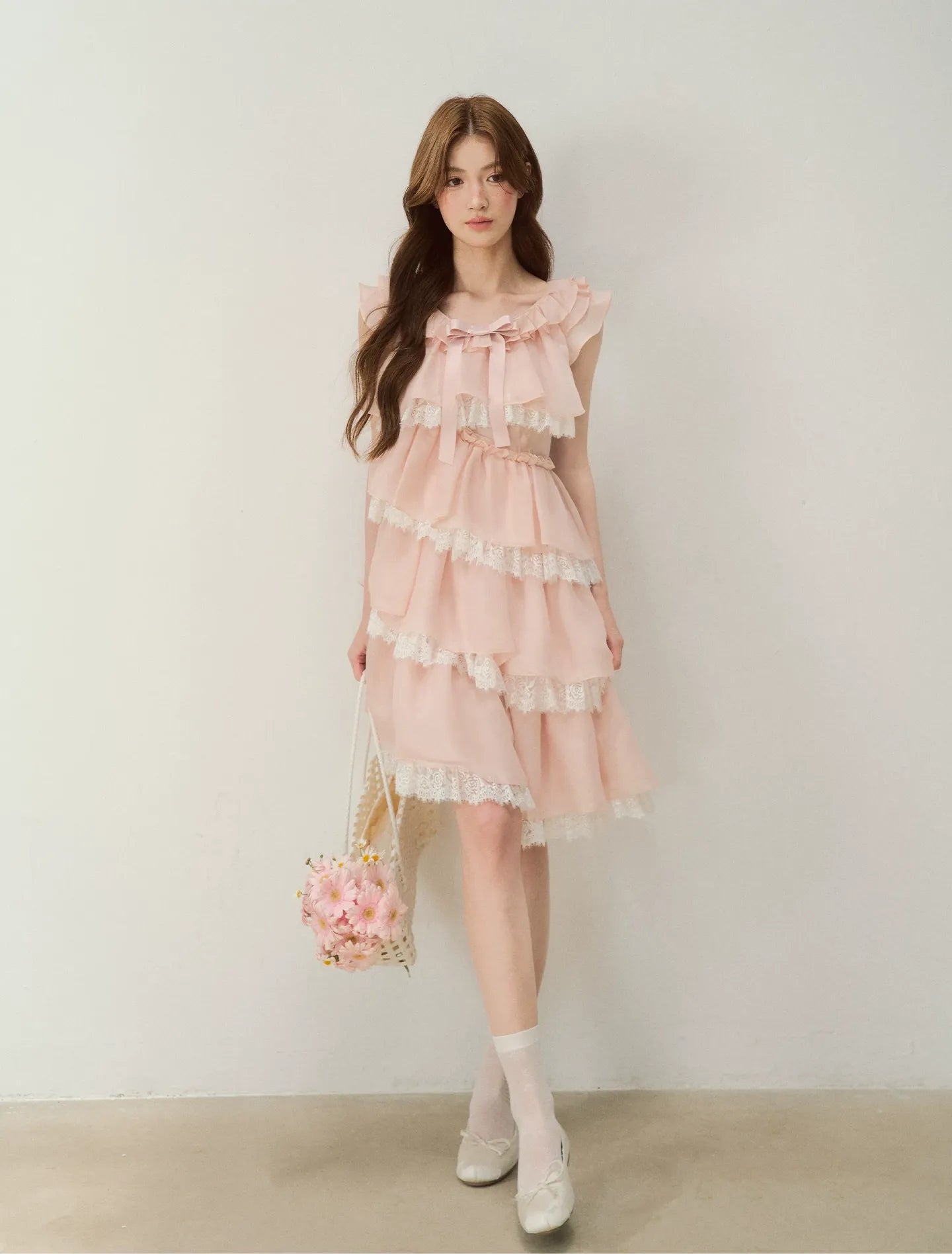 Ruffle Bow Lace Dress
