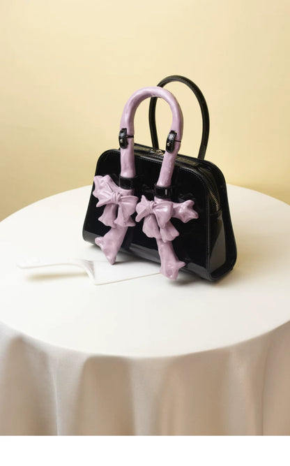 Glossy Bow Structured Handbag
