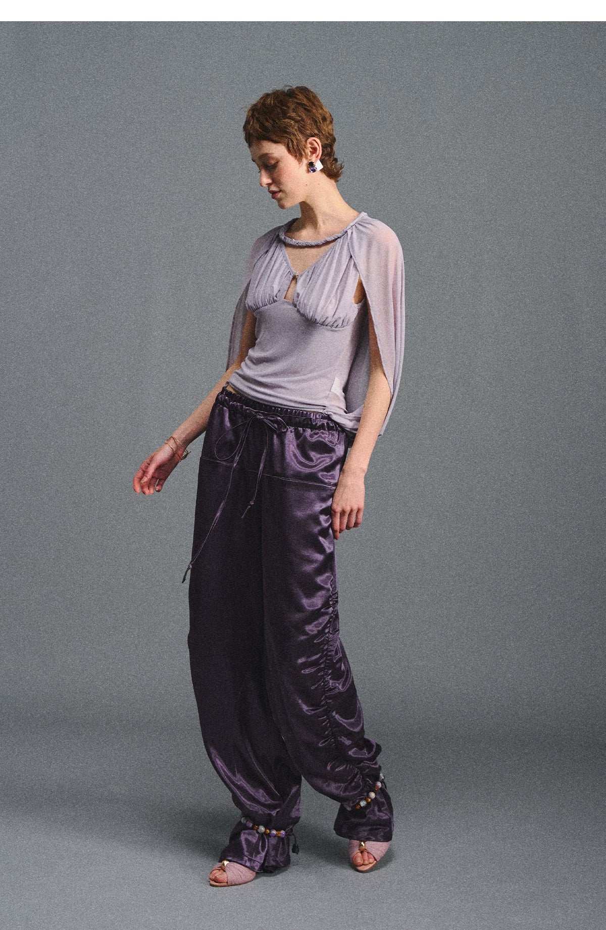 Satin Jogger Pants with Beaded Drawstring