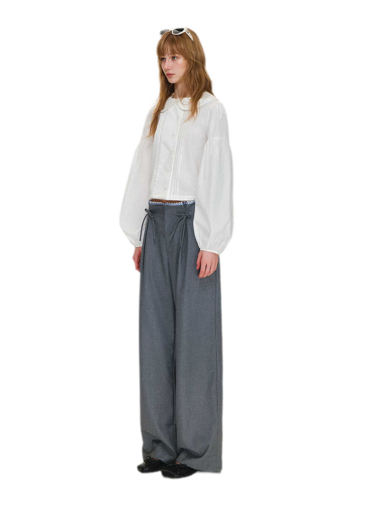 Plaid Lace Waistband Straight Pants