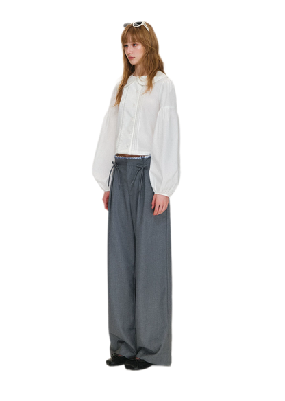 Plaid Lace Waistband Straight Pants