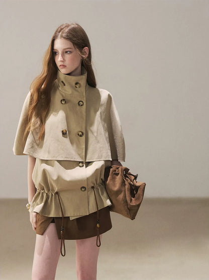 Drawstring Cape Trench Coat