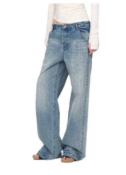 Gewassen vintage jeans met rechte pijpen
