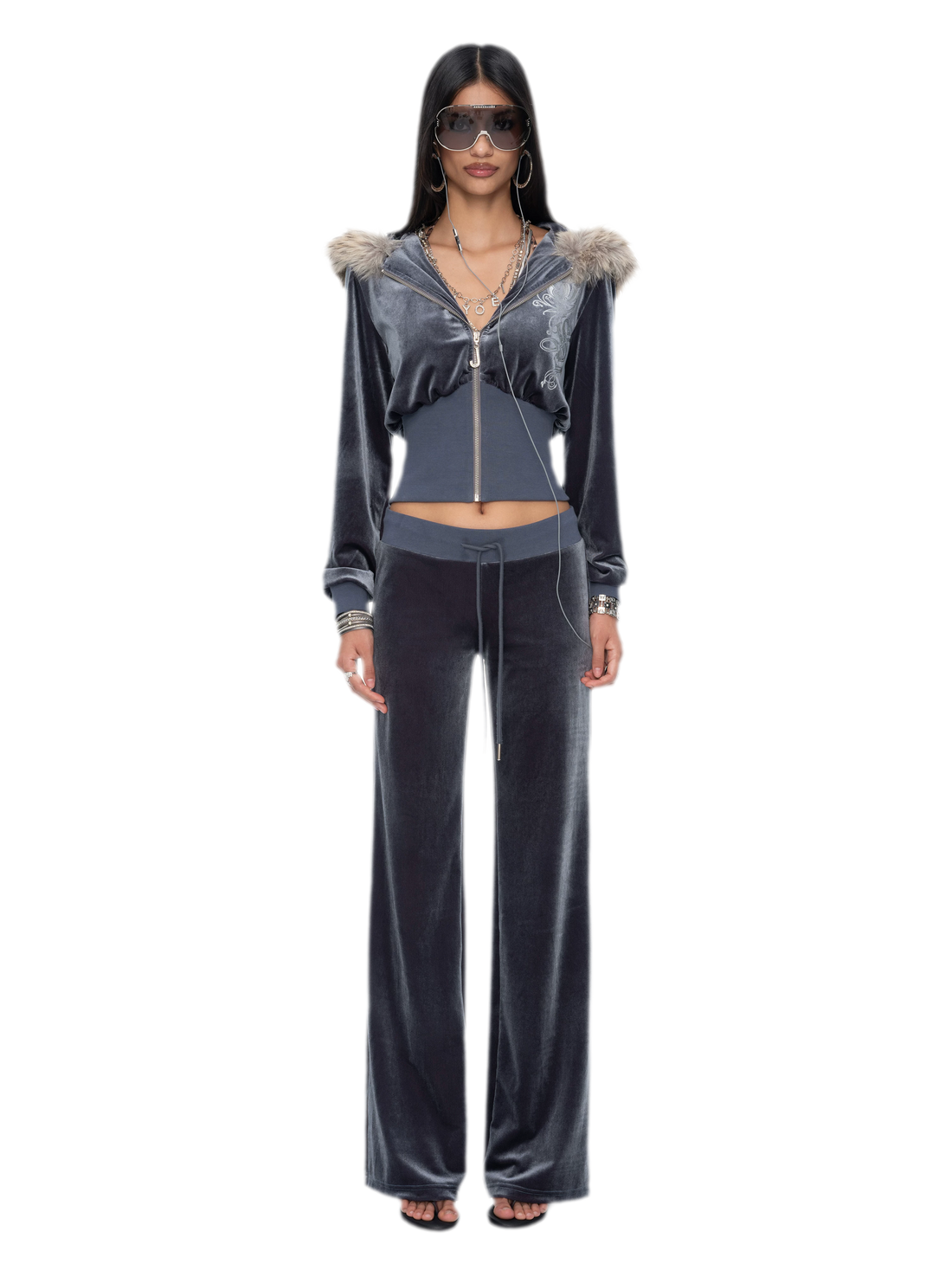Velvet Printed Hooded Tracksuit