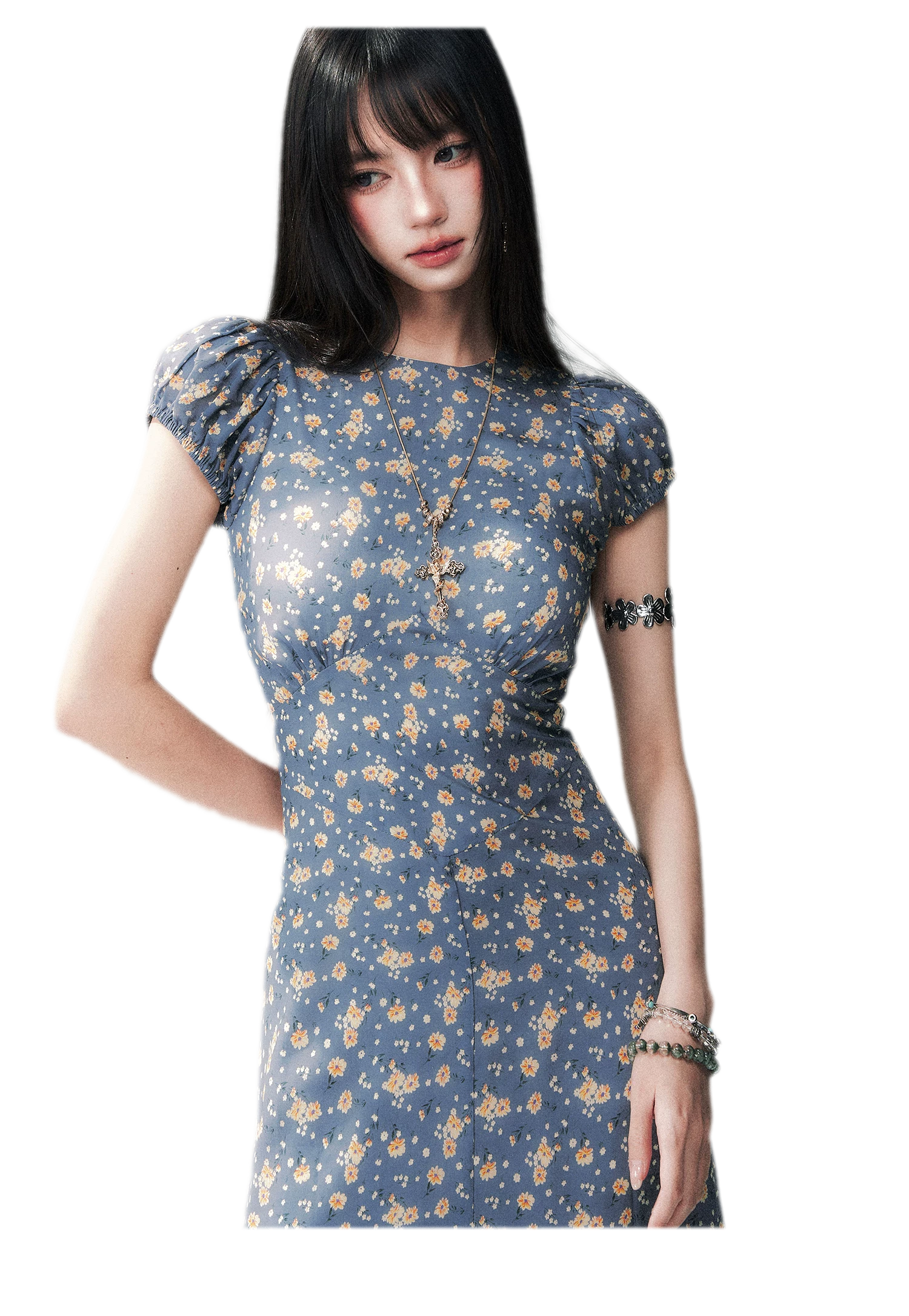 Blue Floral Tencel Dress