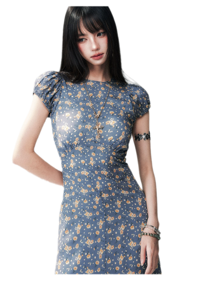 Blue Floral Tencel Dress