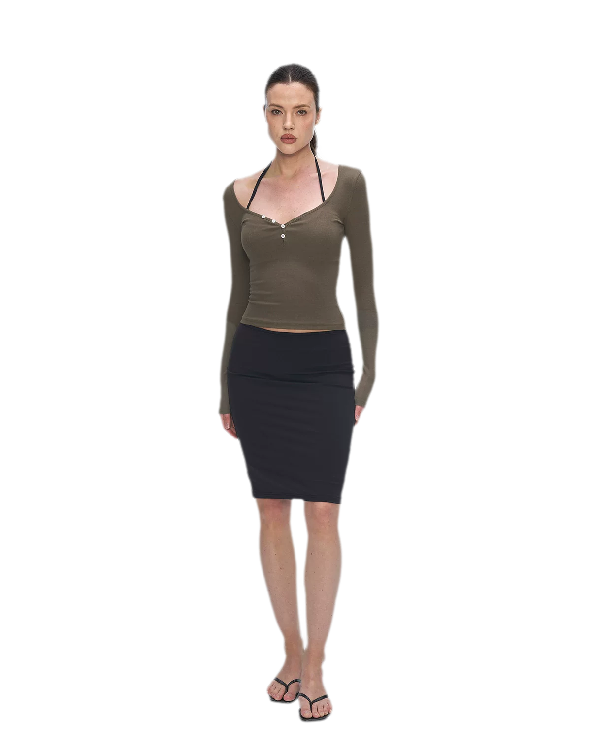 Ribbed V-Neck Button Top