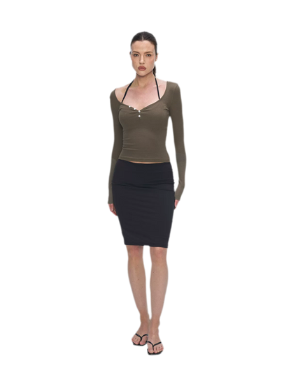 Ribbed V-Neck Button Top