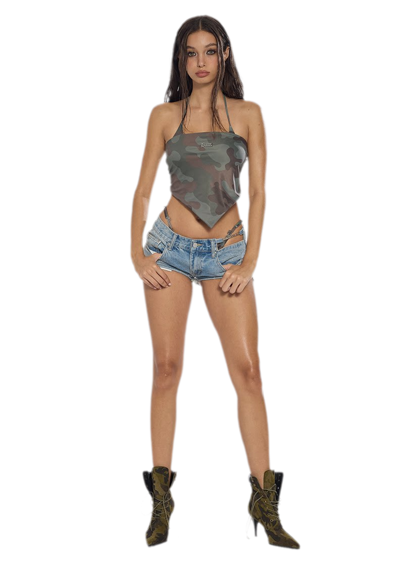 Washed Denim Cutout Shorts