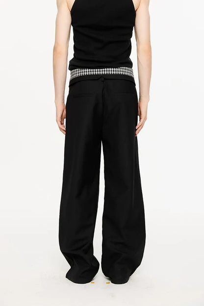 Pleated Houndstooth Wide-Leg Trousers