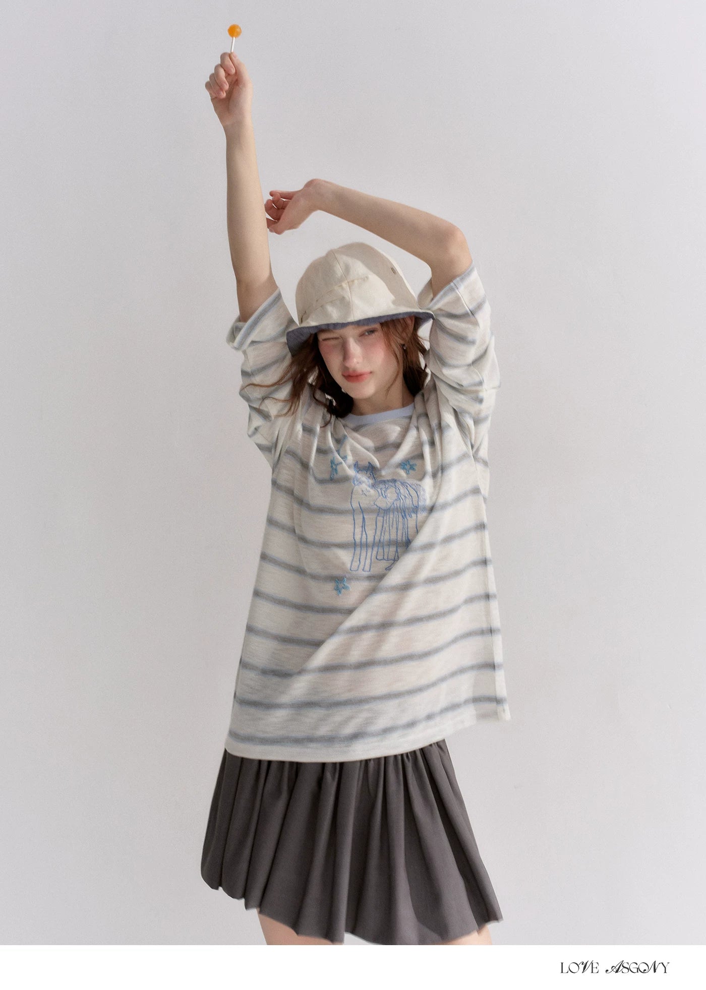 Embroidered Beaded Striped Loose T-shirt