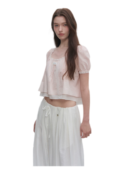 Cotton Lace Trim Cropped Top