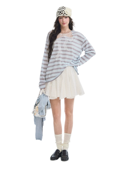 Contrast Lace Bow Blouse