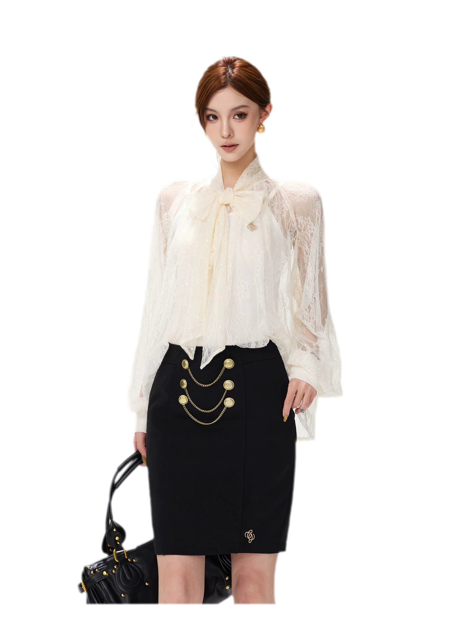 Sequin Lace Ribbon Blouse