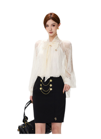 Sequin Lace Ribbon Blouse