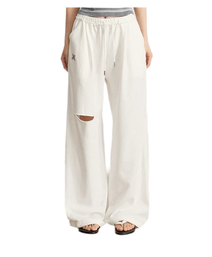 Distressed Wide-Leg Pants