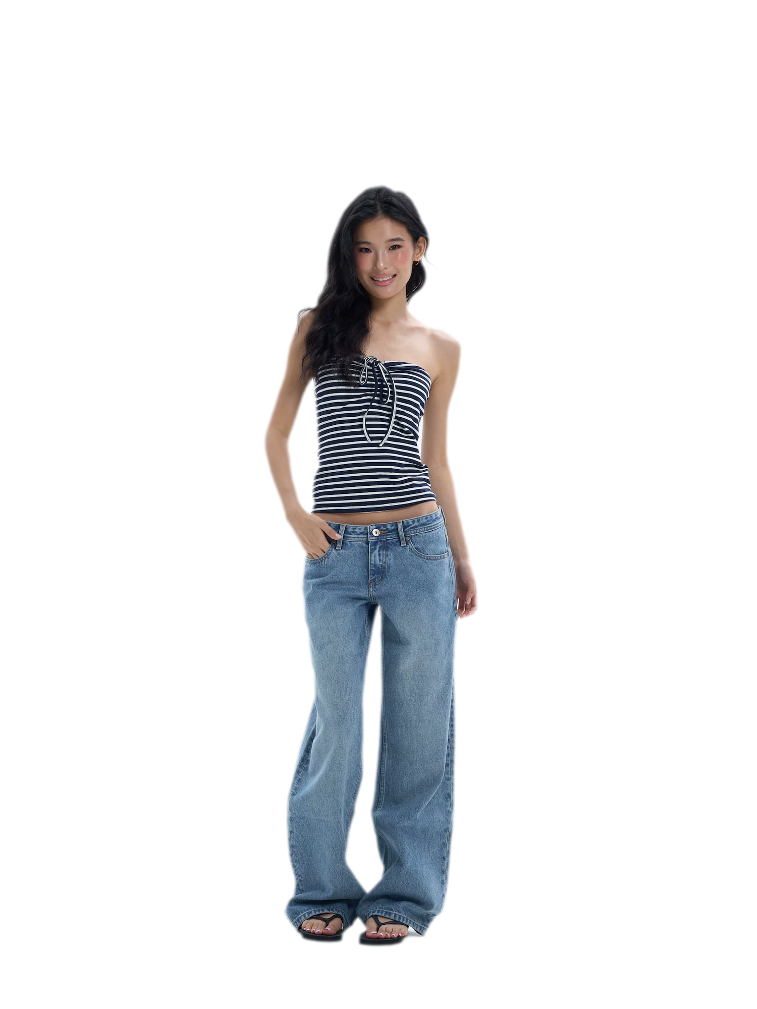 Striped Drawstring Bandeau Top