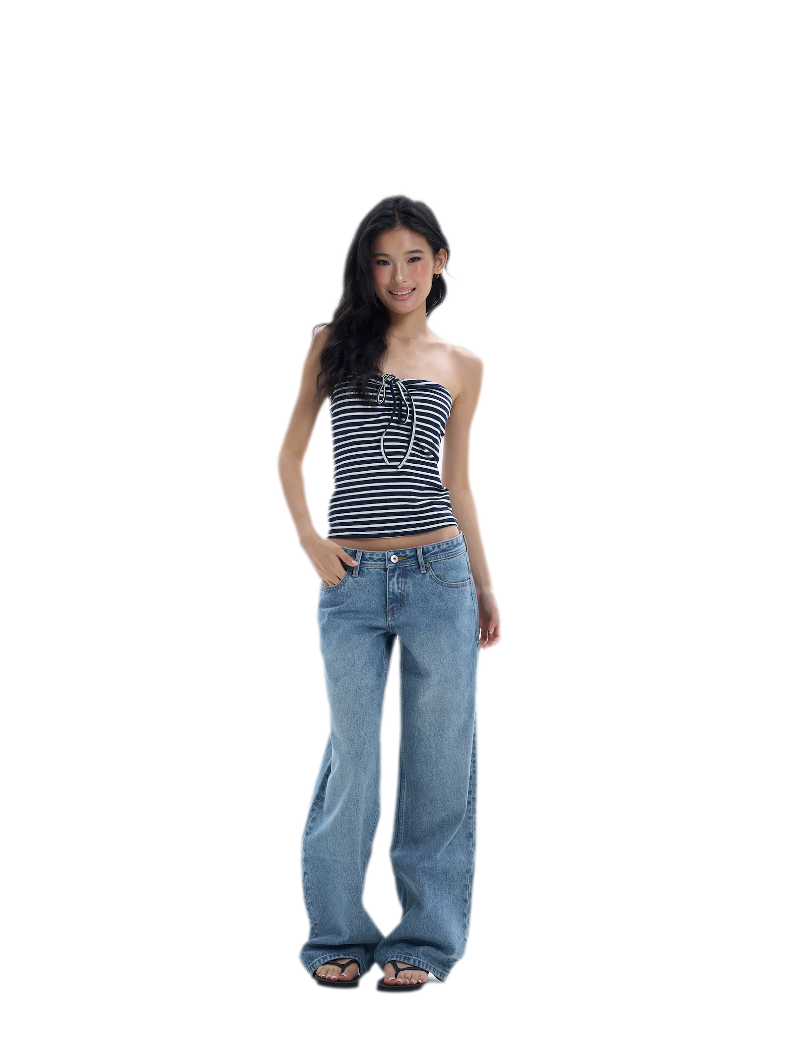 Striped Drawstring Bandeau Top