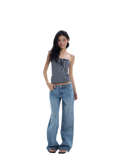 Striped Drawstring Bandeau Top
