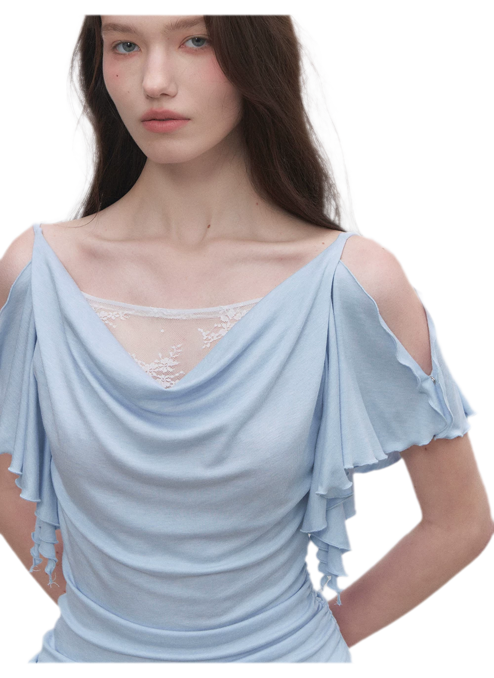 Tencel Lace Cowl Neck Top