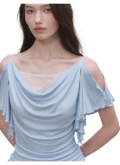 Tencel Lace Cowl Neck Top