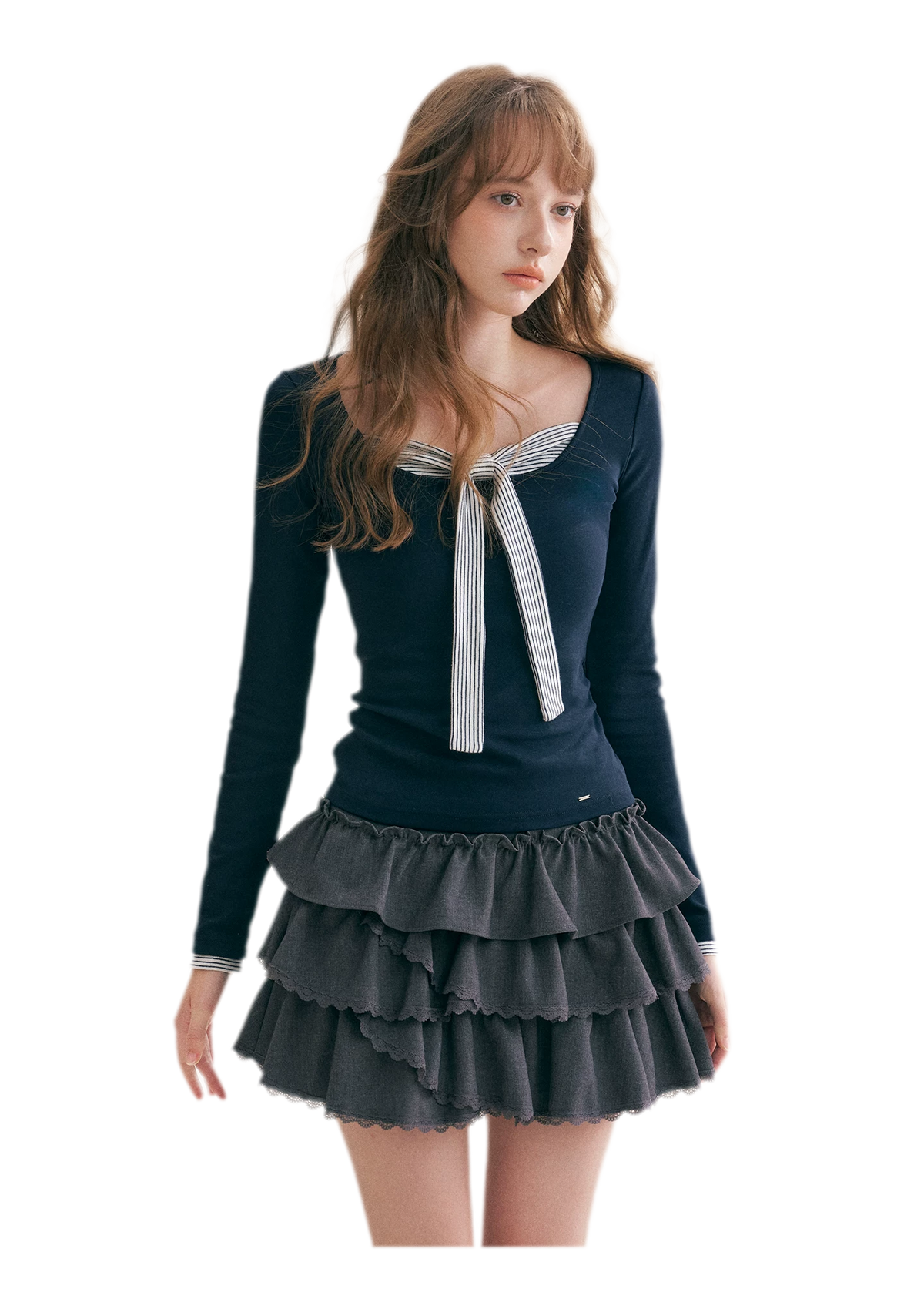 Striped Faux-Layer Fitted Top