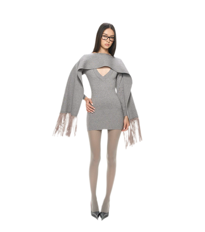 Deep V Fringe Knit Dress