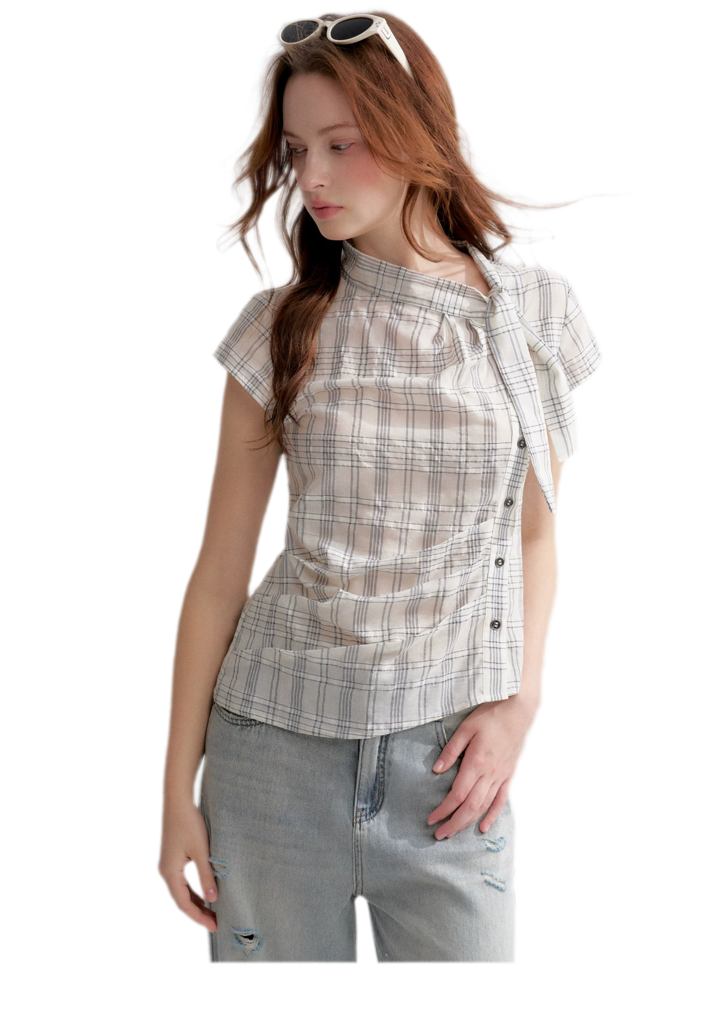 Lyocell Plaid Tie Shirt