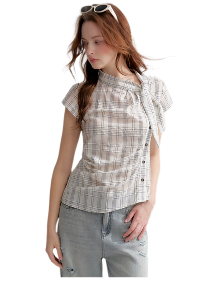 Lyocell Plaid Tie Shirt