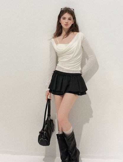 Cowl Neck Draped Long-Sleeve Tee
