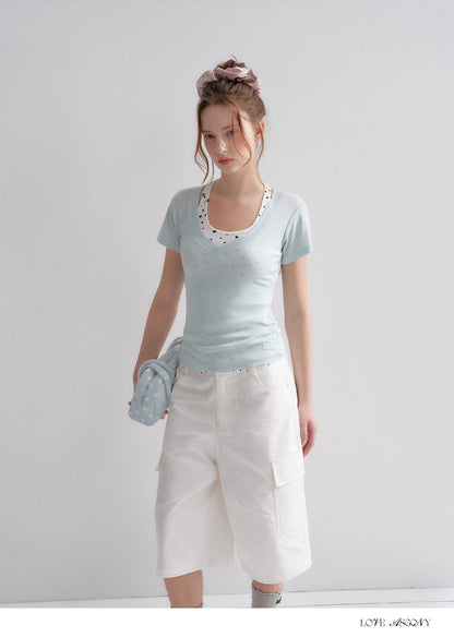 Blue V-Neck Slim Fit Short Sleeve T-Shirt