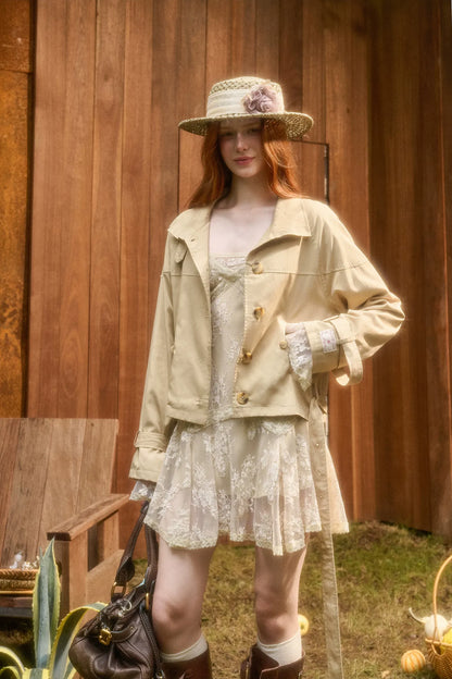 Woven Cropped Trench Jacket
