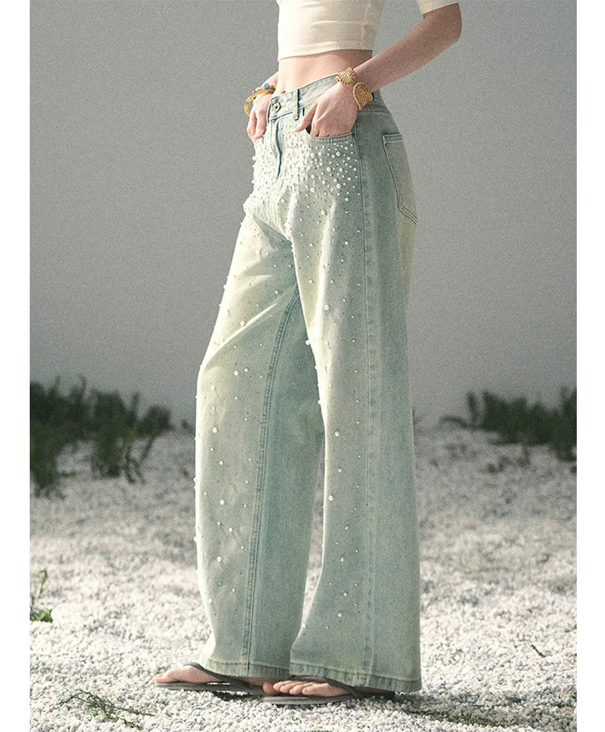 Washed Pearl Wide-Leg Jeans