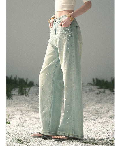 Washed Pearl Wide-Leg Jeans