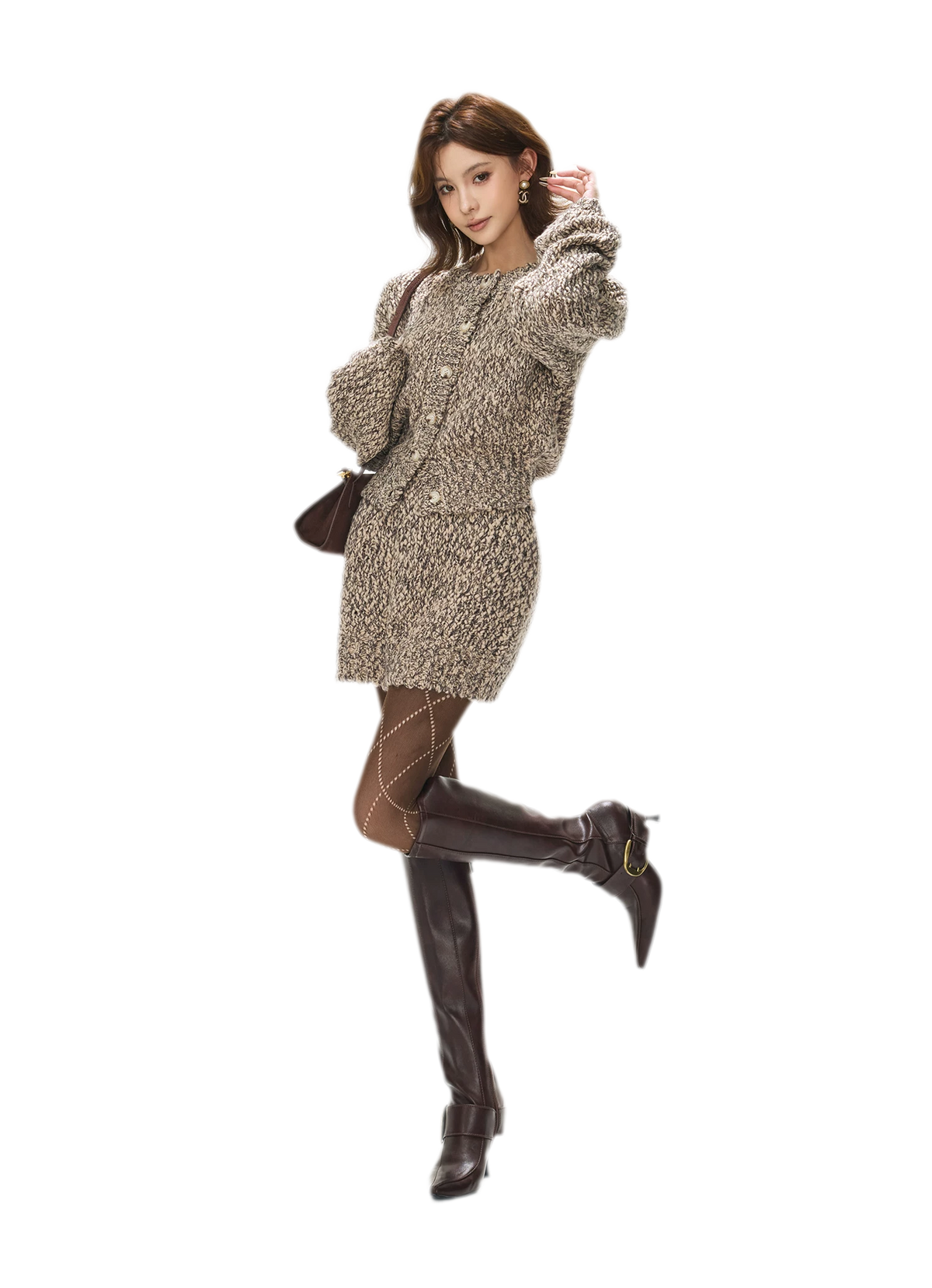 Chunky Knit Cardigan Skirt Set