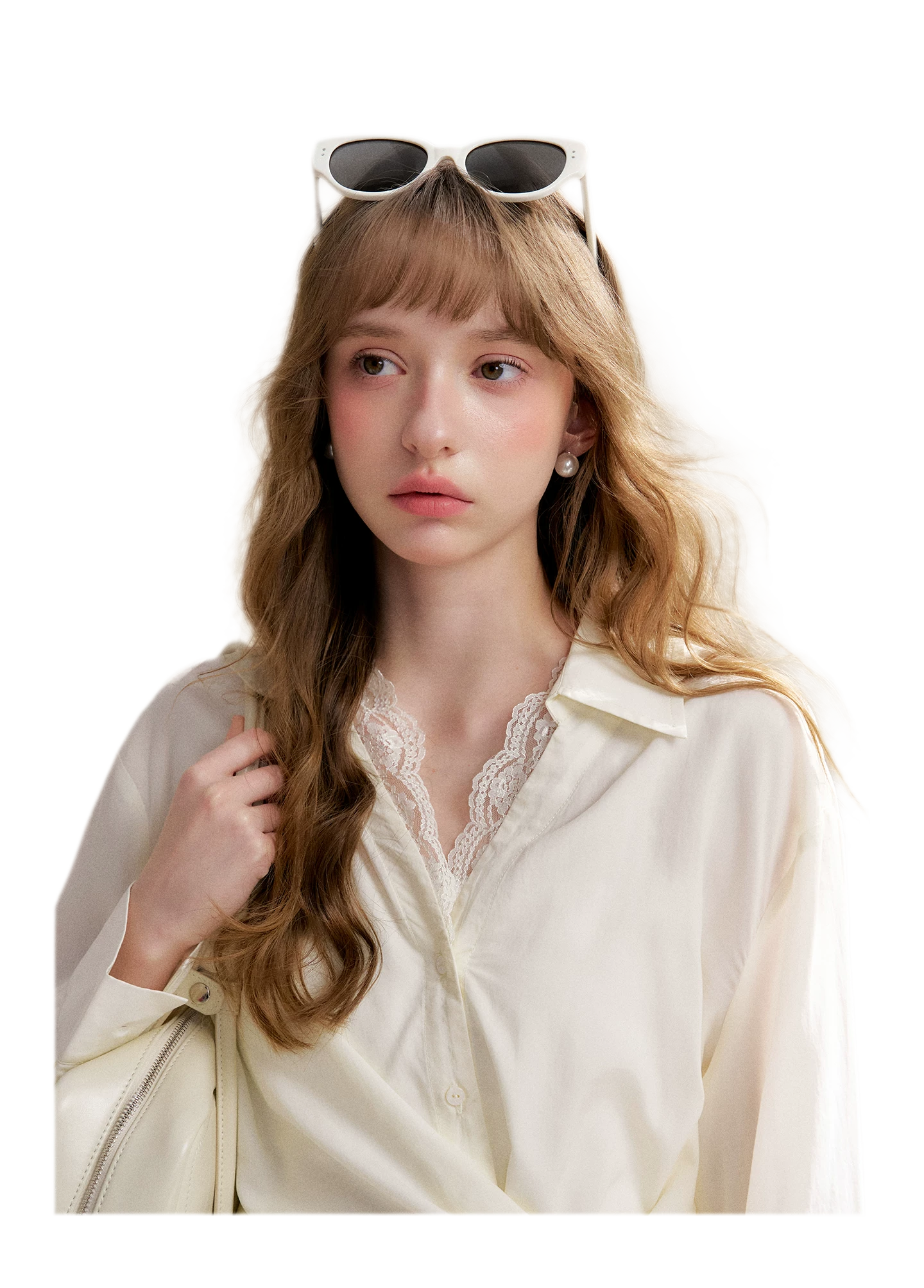 Tencel Lace V-Neck Long Sleeve Shirt