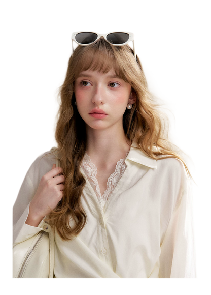 Tencel Lace V-Neck Long Sleeve Shirt