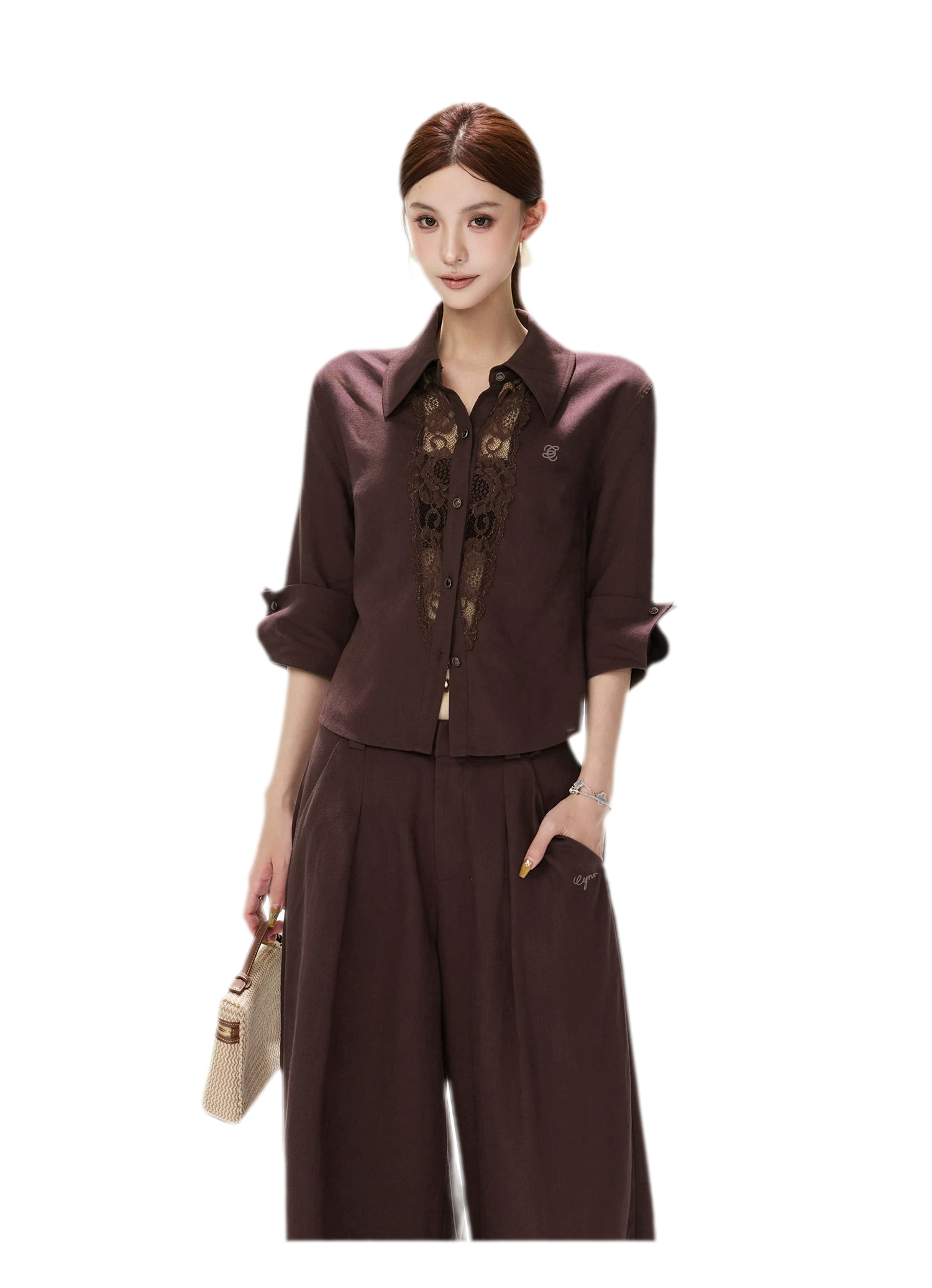 Lace Panel Cropped Shirt