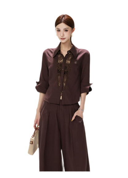 Lace Panel Cropped Shirt