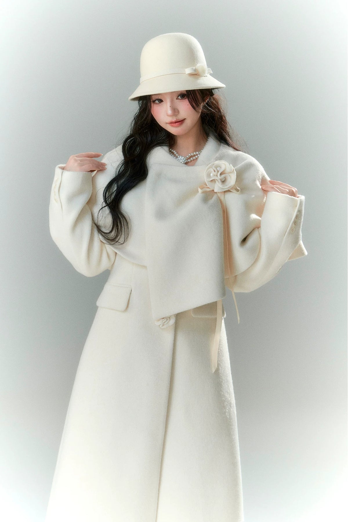 Long-Pile Wool Cape Coat