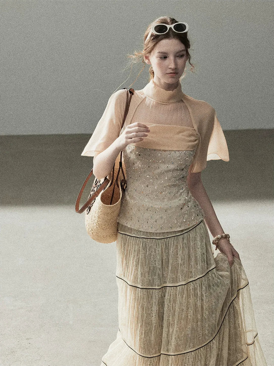 Textured Sequin Cape Top