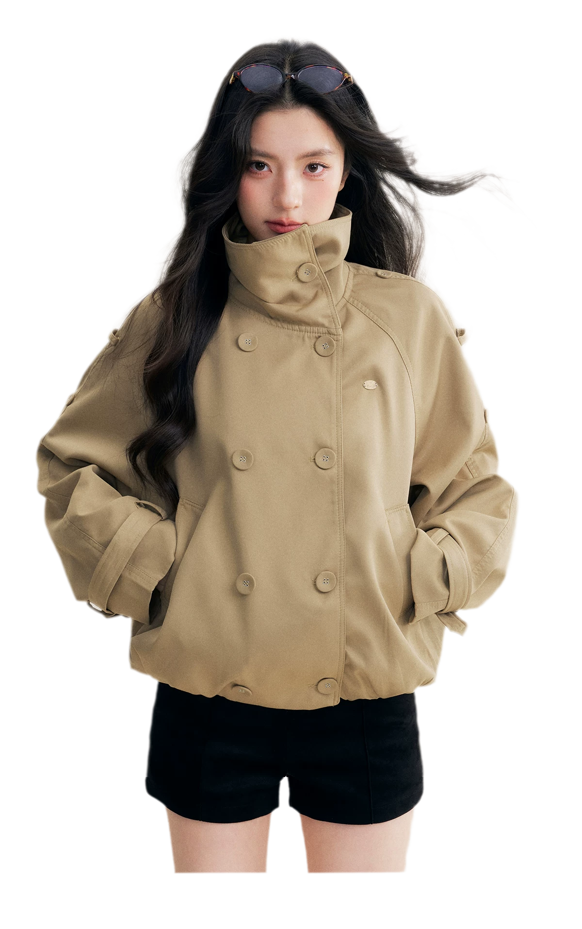 Oversized Cropped Double-Breasted Trench Coat